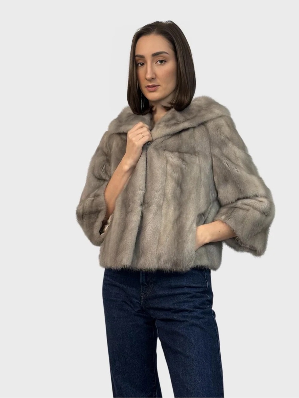 Classic Vintage Short Mink Fur Coat in Grey - Women's Luxe Jacket